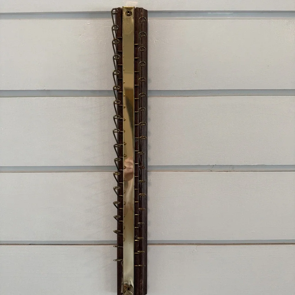 Vintage Tie/Belt Rack Organizer Wall Mount Closet Rod‎ 36 hook Wood/Brass GWB001